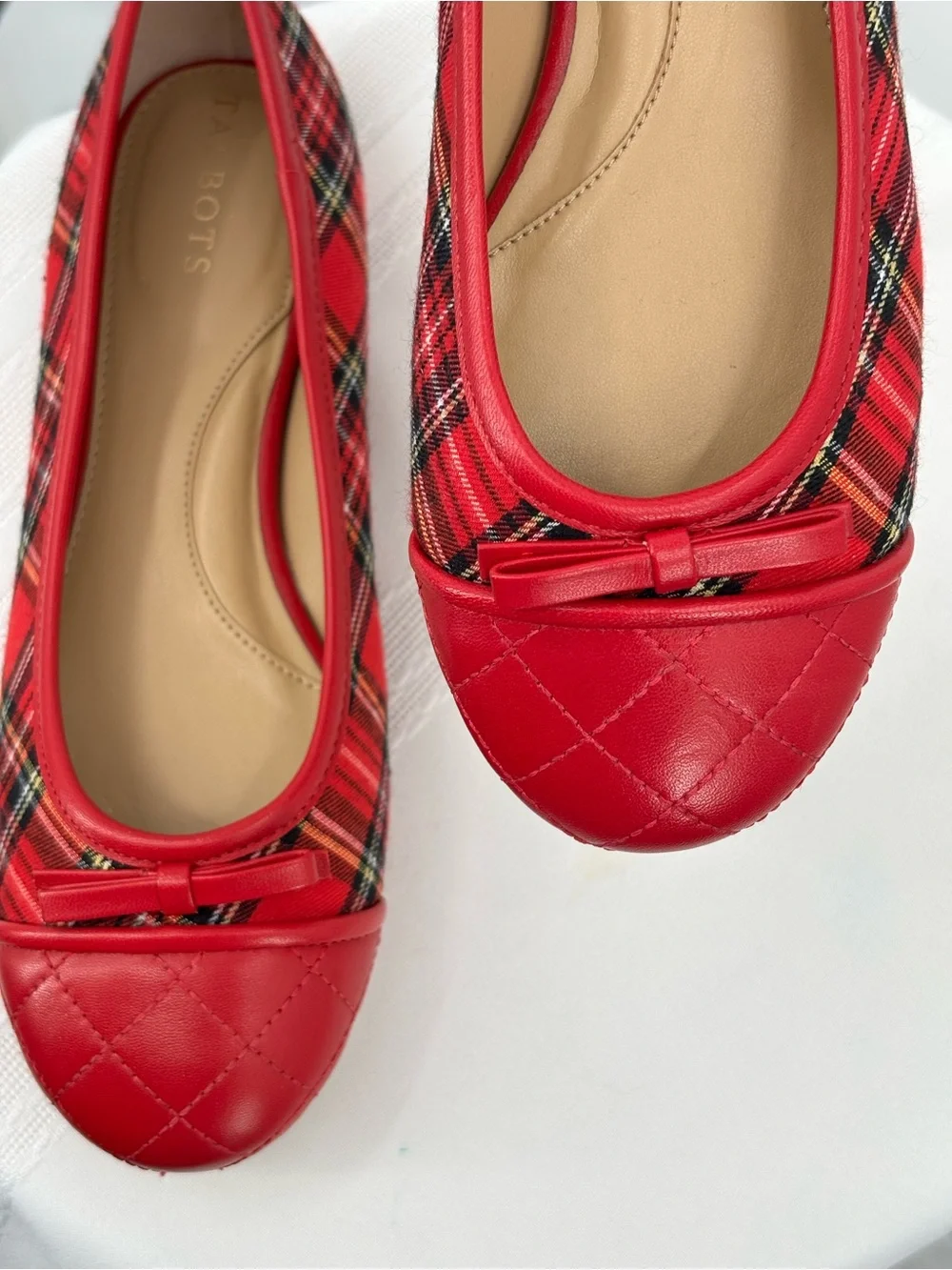 Talbots Red Plaid Quilted-toe Flats Size 7.5 - Picture 3 of 5